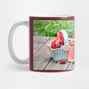 Chipmunk enjoys eating a basket of fruit Mug